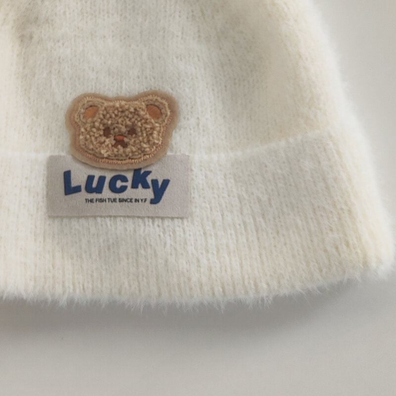 Topi rajut bayi, beanie motif kartun beruang untuk anak laki-laki perempuan hangat lembut musim gugur musim dingin