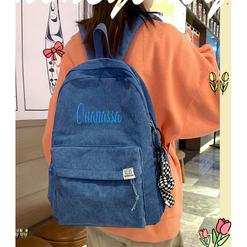 Studentka plecak dla chłopców, nowy sztruks plecak szkolny, spersonalizowany aksamitny jednolity kolor plecak na co dzień dla dziewczynek