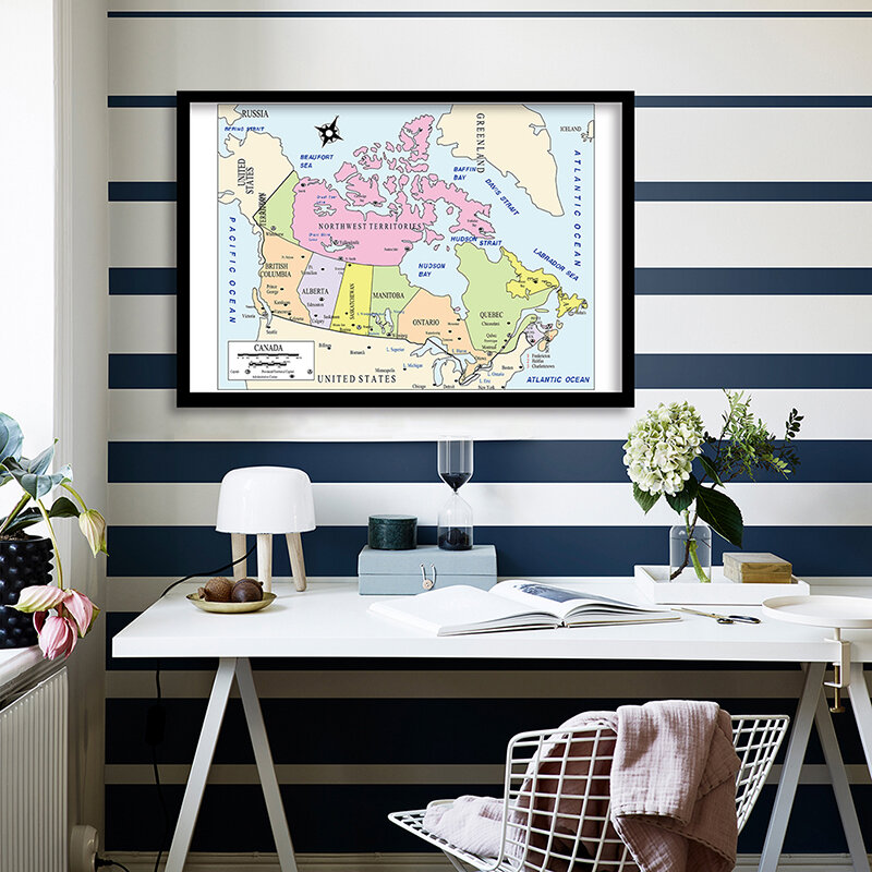 Карта канады 90*60 см, ретро плакаты, образовательные принты, настенные картины, Нетканая Картина на холсте, украшение для офиса и дома