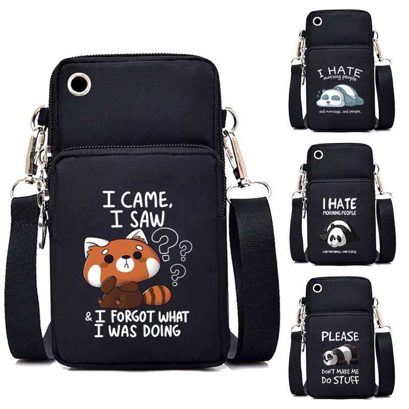 Raccoon I Came I Saw Print Mini Mobile Phone Bag Women Cartoon Graphic Messenger Shoulder Bag Anime Panda Purses and Handbags