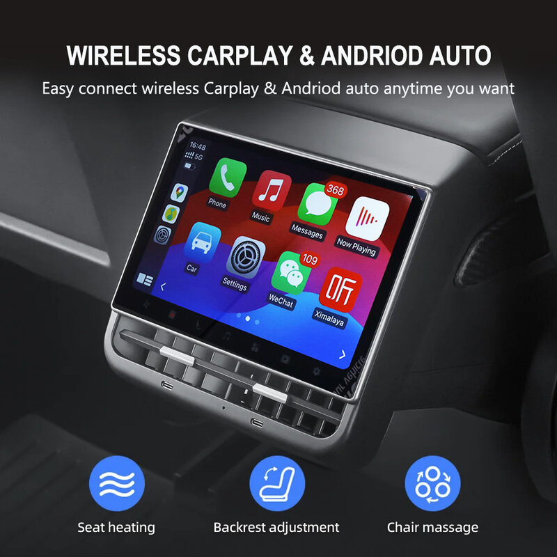 SATONIC Tela Traseira De Entretenimento, Android 12 Exibição De Instrumento Para Tesla Modelo 3 Y 64G Wireles Carplay, Android 12, 8.66"