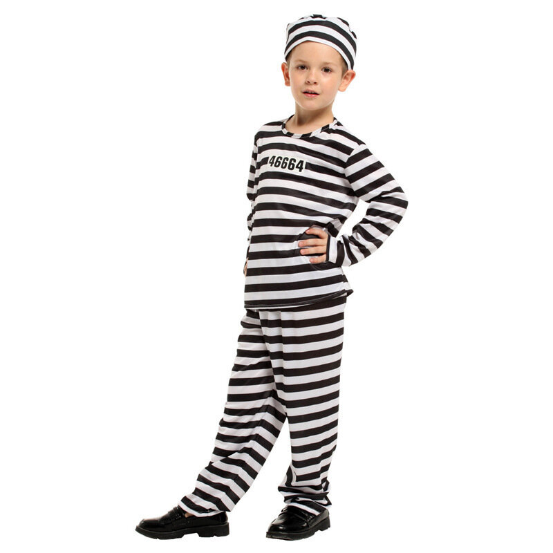 Halloween uniforme da prigione per bambini puntelli Cosplay vestito a righe bianche e nere