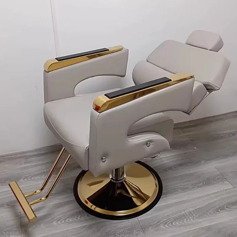 Cadeira de couro reclinável para barbearia Cadeira giratória para cabeleireiro Móveis de luxo para salão