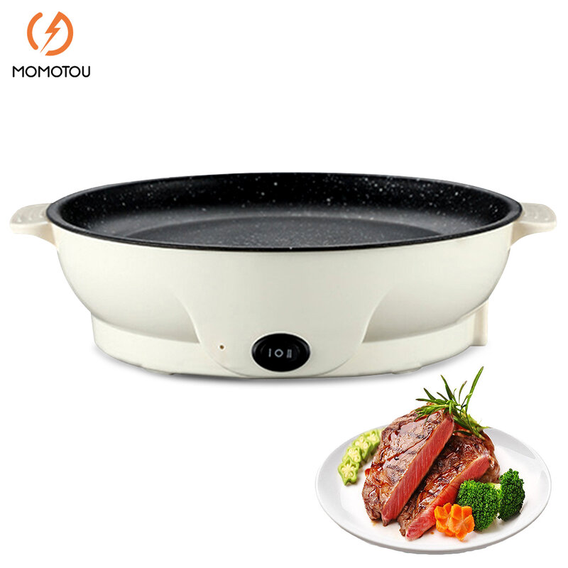 220V Multifunction Electric Frying Pan Skillet Non-Sticky Grill Fry Baking Roast Pan Cooker Barbecue Cooking Kitchen Tool EU