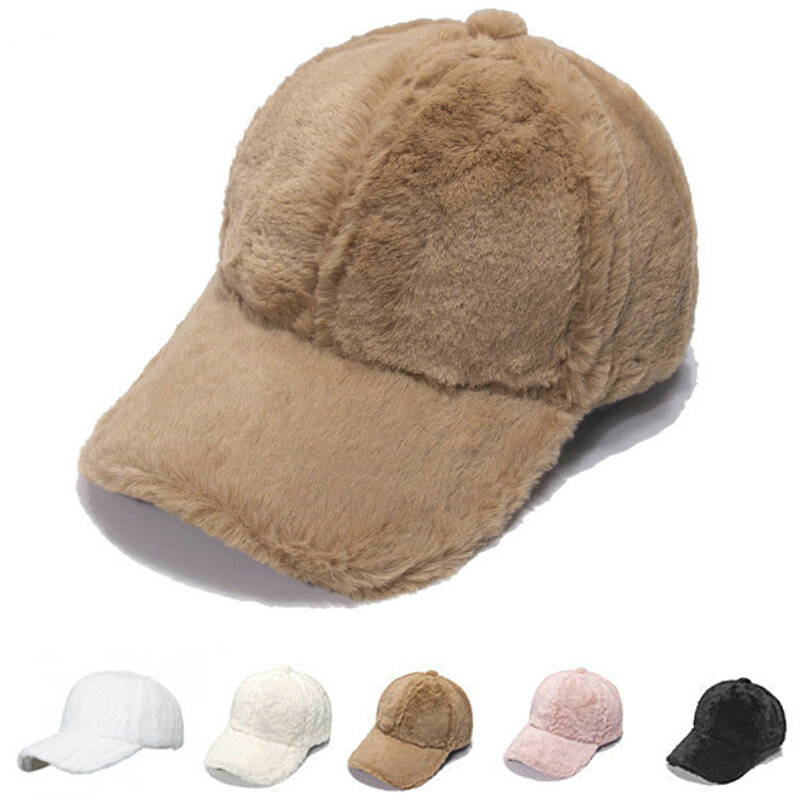 Rabbit Fur Baseball Cap Winter Keep Warm For Women's Outdoor Thickened Solid Casual Plush Men Hip Hop Outdoor Cycling Skiing Hat