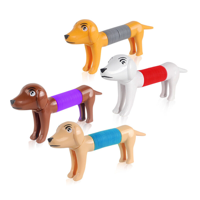 Mooie Hond Intrekbare Buis Plastic Decompressie Speelgoed Diy Rekbaar Voorjaar Hond Squeeze Hand Fidget Model Speelgoed Voor Kinderen Gift