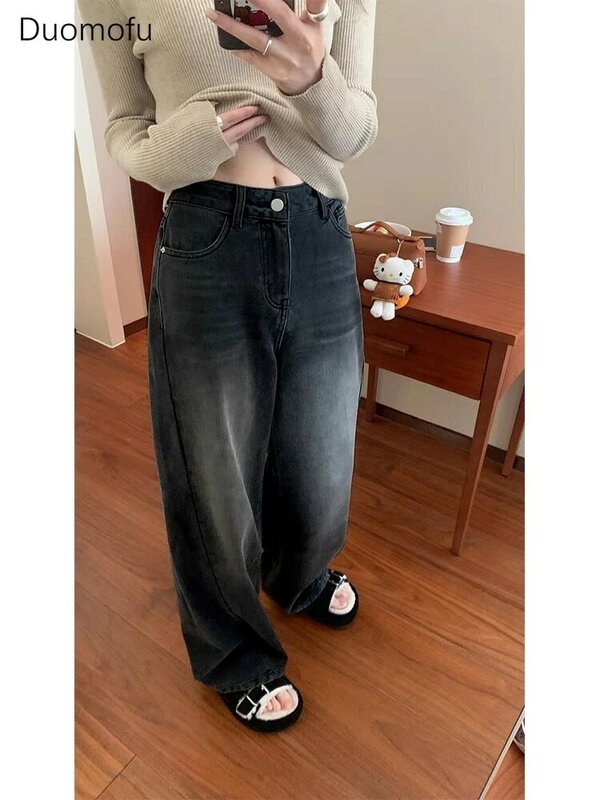 Duomofu Instagram потертые прямые мешковатые джинсы, женские осенние базовые длинные модные простые узкие женские джинсы с высокой талией