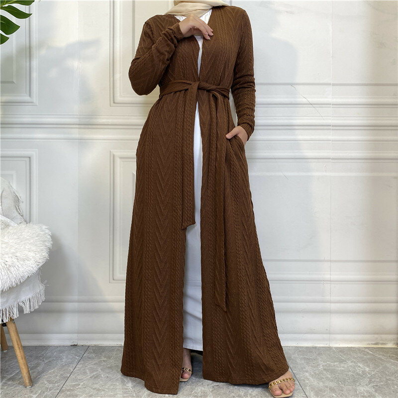 Wepbel เสื้อกันหนาวเปิด Abaya ผู้หญิง Cardigan ฤดูใบไม้ร่วงฤดูหนาวถักมุสลิมเสื้อกันหนาวไหมพรมพร้อมกระเป๋าขนาดใหญ่ Kimono Caftan