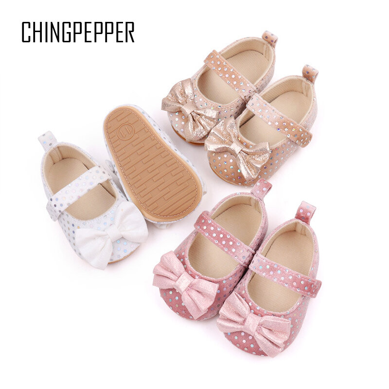 Fashion Brand Infant Girl Crib Shoes Cute Bow Dot Newborn Footwear Toddler Trainers Soft Rubber Sole Flats Baby Items Doll Gifts