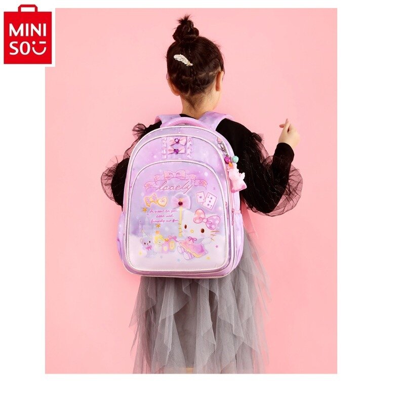 MINISO-Mochila leve de estudante Hello Kitty Cartoon, mochila infantil versátil e casual de grande capacidade