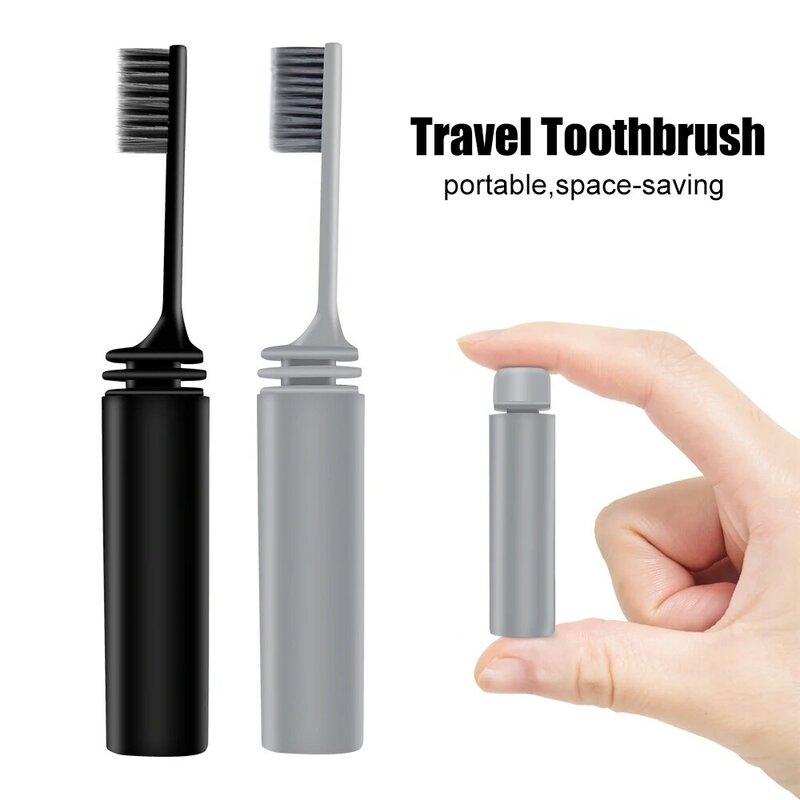 Cepillo de dientes plegable de carbón de bambú, accesorio compacto y portátil para viajes, acampada, senderismo, higiene bucal al aire libre, 1 unidad