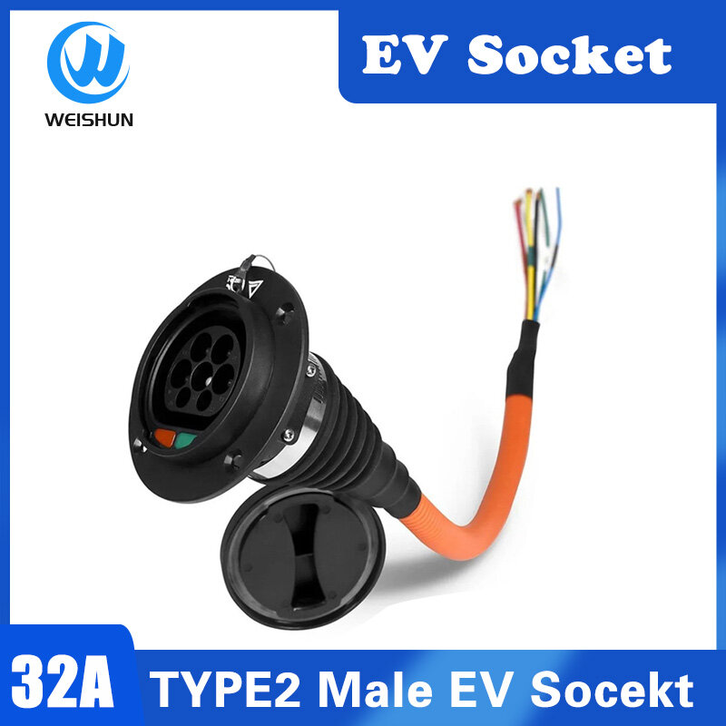 16A 32A evse ช่องเสียบตัวผู้2ช่องพร้อมสายสำหรับชาร์จไฟฟ้าในรถยนต์ด้านข้าง IEC 62196 Type 2ช่องเสียบที่ชาร์จ EV 0.5เมตร