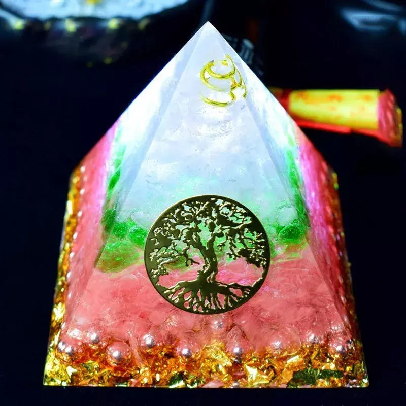 Natural Aura Crystal Orgonite Pyramid Bring Lucky Marriage Radiation Protection Resin Decorative Craft Jewelry Gift