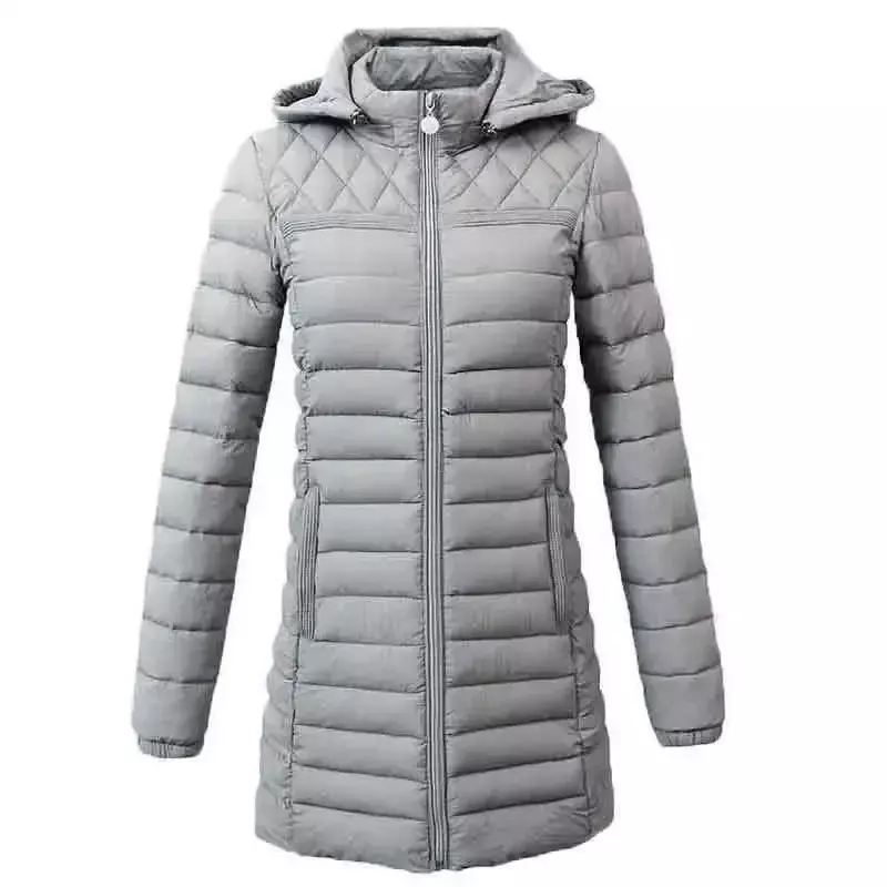 Jaqueta básica acolchoada de algodão feminina, casaco com capuz, fino, cor doce, feminina, médio-longa, nova, inverno