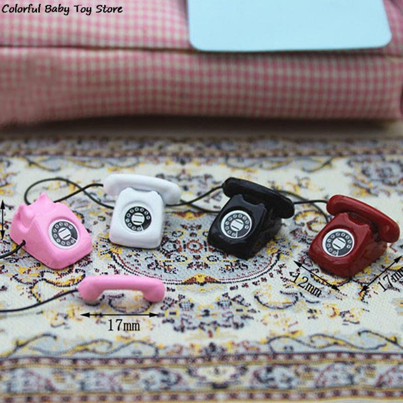 1/12 Dollhouse Miniature Metal Phone Pretend Play Mini Home wired telephone Dollhouse Miniature Toy Decoration Gift Kid
