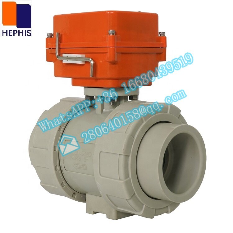 HEPHIS-válvula de bola de PVC PPH, DN15-DN100, DC24V, AC220V, 2 vías, eléctrica, motorizada, para agua, Gas y aceite