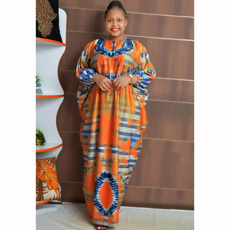 African Middle East Nationality Summer New Batsleeve Large Size Printed Loose Waist Set Long Dress ML101Q29