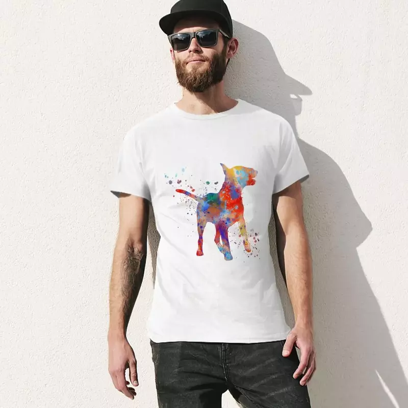 Camiseta Bull Terrier Aquarela masculina, tops plus size, alfândega, camisas de secagem rápida, camisetas gráficas, designer