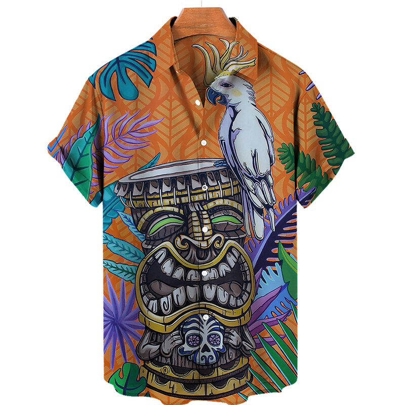 2024 New Fashion Men's Cartoon Statue Shirt Short Sleeve Hawaiian Style Casual Print Shirts Tops Streetwear For Men