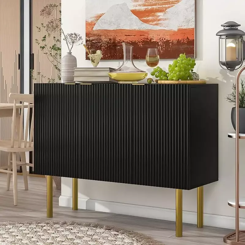 Kredens nowoczesny prosty 3-drzwiowy luksusowy styl w formie bufetu, szafka do przechowywania stół konsolowy z złoty Metal nogami i uchwytami, regulowane półki