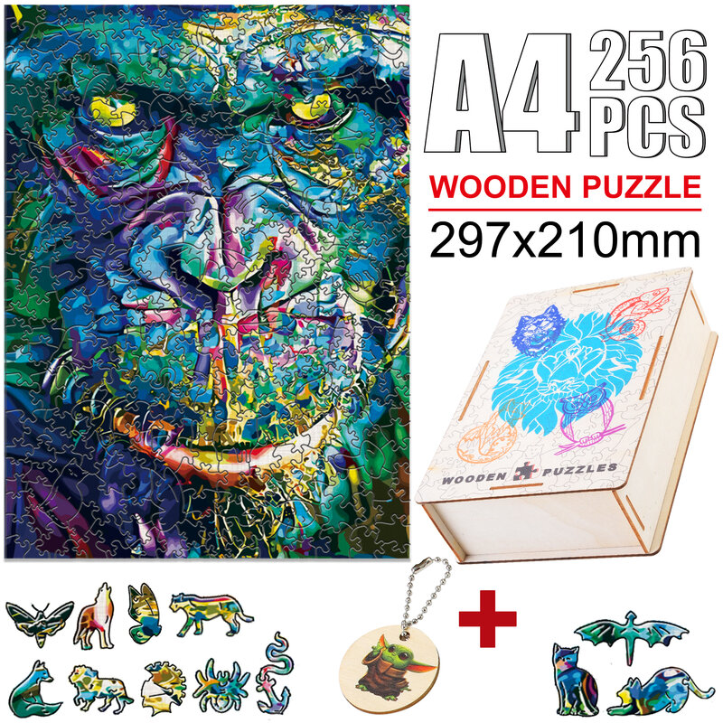 Brightly Colored Chimpanzee Jigsaw Puzzles Elegant Shape Wooden Puzzles Animal Montessori Educational Toys For Kids Adults