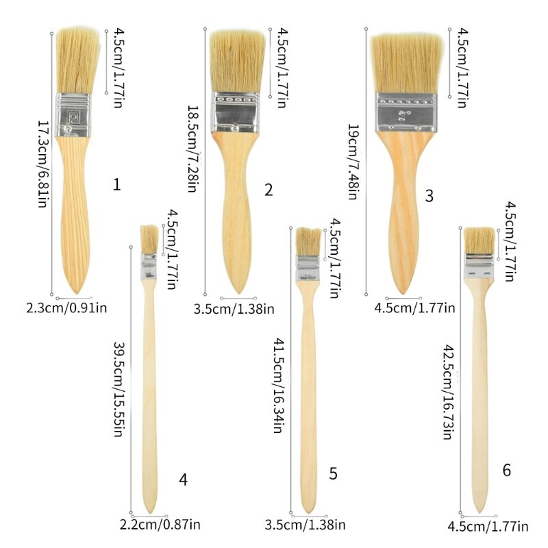 16FB Flat Paint Brushes Wooden Handle Trim Paintbrush Stain Cleaner Brush for Artist