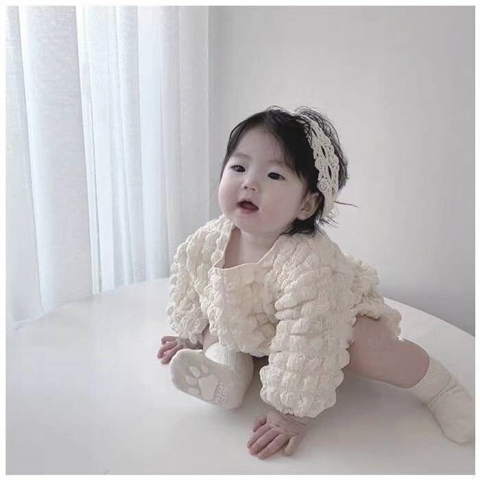 Kid Casual Solid Set Girl Bubble Plaid Dimensional Long Sleeves T-shirt Simple Tops And Big Pp Cotton Cotton Shorts 2pc Suit