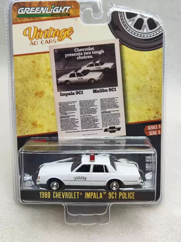 Chevrolet Impala 9C1, coche de juguete de Metal fundido a presión de policía, colección de regalos, W1301, 1:64, 1980