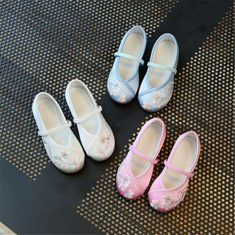 Sprng Children's Embroidered Cloth Shoes Girls' Shoes Children's Dance Shoes Girls Sweet Princess Flats Kids Performance Shoes