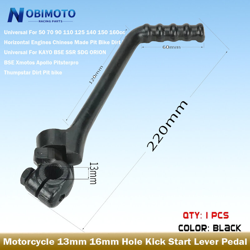 NOBIMOTO-13mm 16mm pedał z dźwignią rozruchu do 50cc 70cc 90cc 110cc 125cc 140cc 150cc 160cc KAYO SSR SDG BSE pitbike