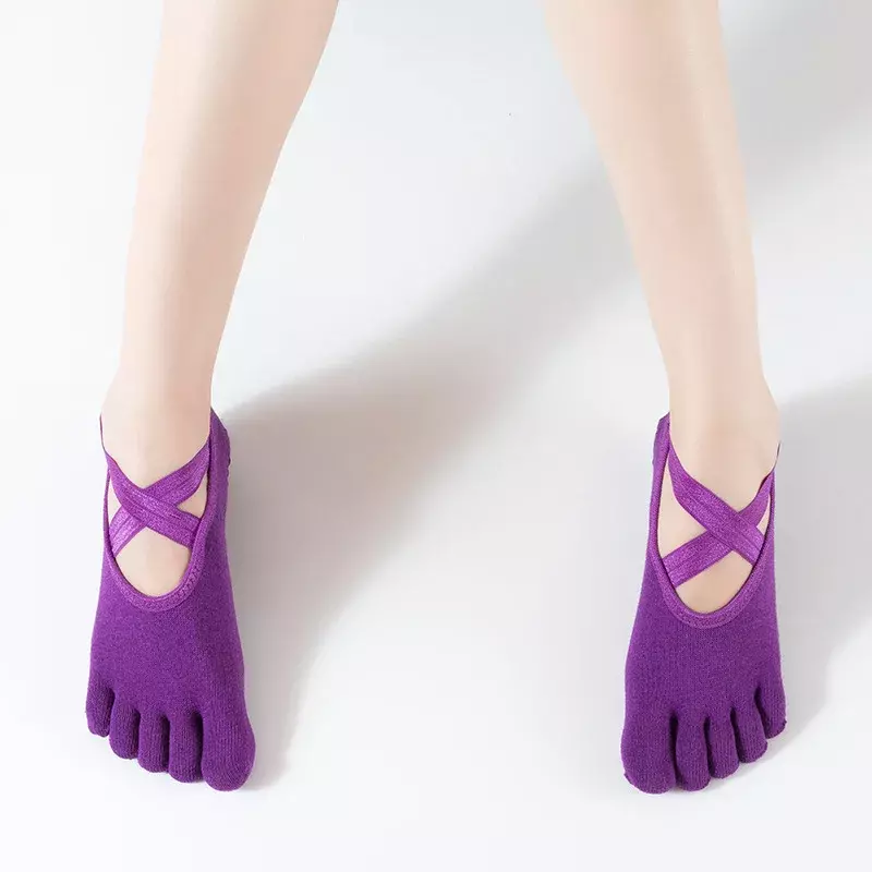 Olahraga kaus kaki Yoga lima jari sandal Anti selip untuk wanita Pilates balet tumit tari kaus kaki kompresi kaus kaki untuk wanita