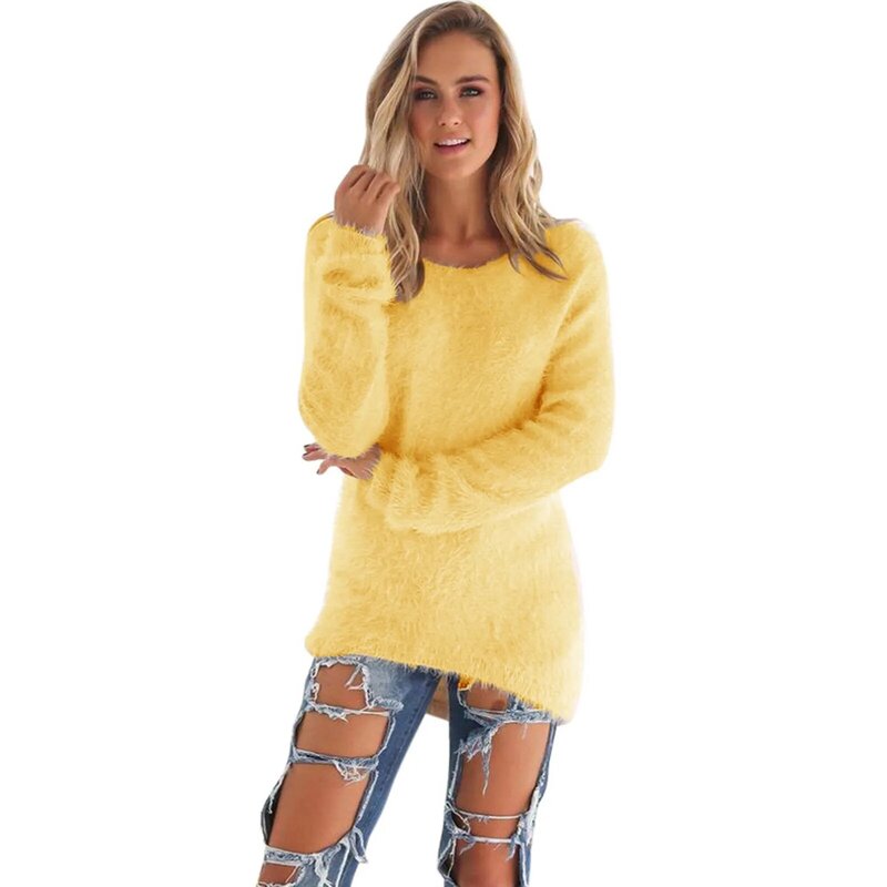 여성용 O넥 풀오버 스웨터, 매우 부드럽고 편안한 스웨터, 자체 재배 단색, 섹시한 탑, 여성 힙스터 패션