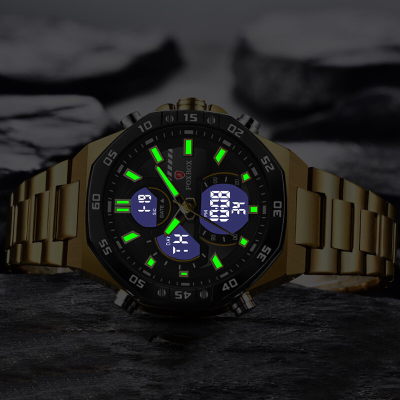 Lige-Men's Dual Displayクォーツ時計,防水,ビジネス,トップブランド,高級スポーツ,クロノグラフ,ファッショナブル