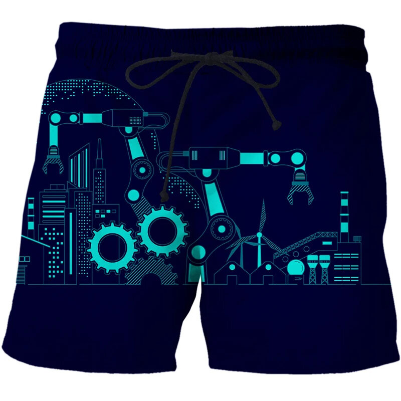 Harajuku Summer 3D Printing Artificial Intelligence Information Technology Era Beach Shorts For Men 5G Graphic Trunk Short Pants