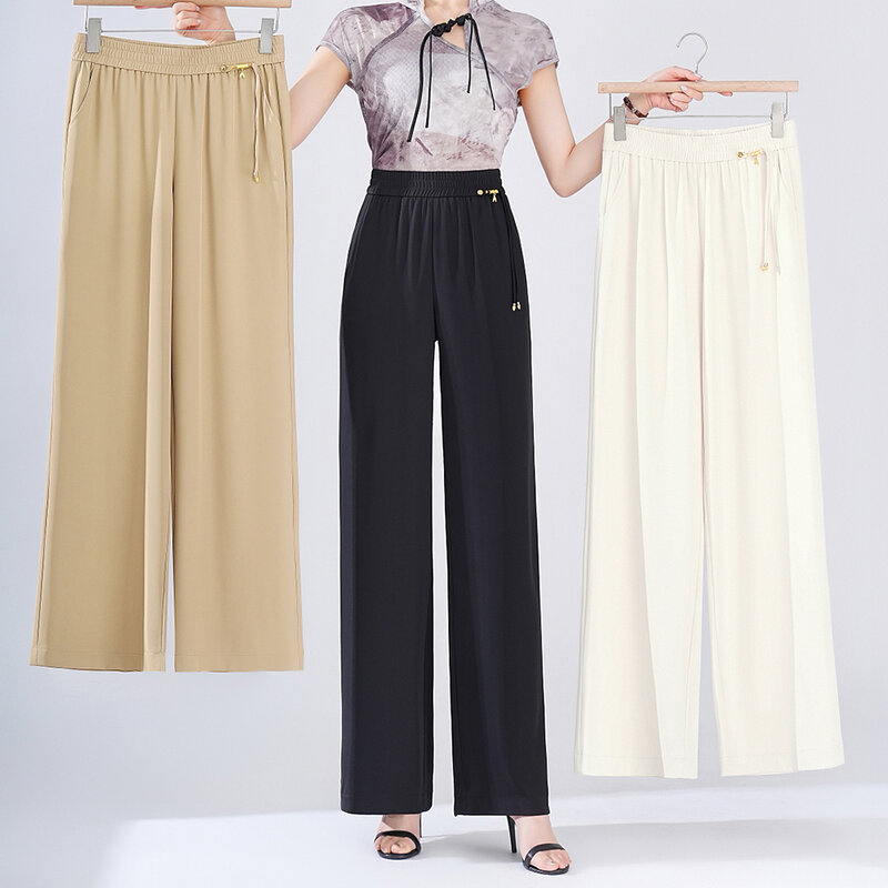 Pantalones casuales elegantes de lujo para mujer, ropa suelta, recta, ligera y transpirable, Envío Gratis