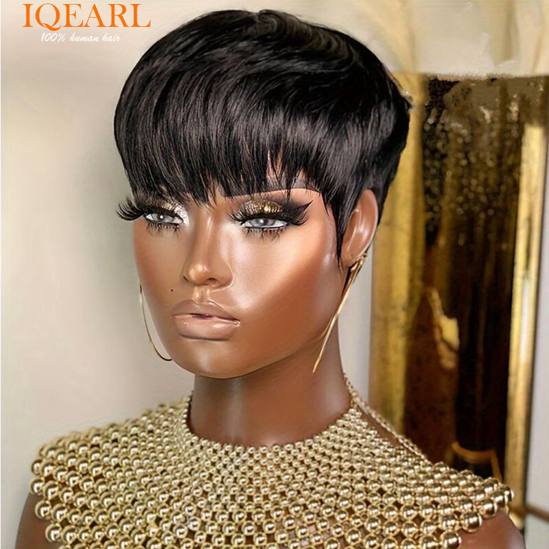MYLOCKME-peruca de cabelo Remy brasileira reta curta para mulheres negras, perucas Pixie corte, cor natural, barato