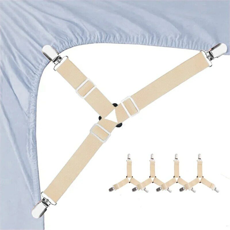 ที่ใส่ผ้าปูเตียงสามเหลี่ยม4ชิ้น, ผ้าคลุมฟูกยืดปรับได้ที่ยึดคลิปเก็บสายกับเตียงสายรัด