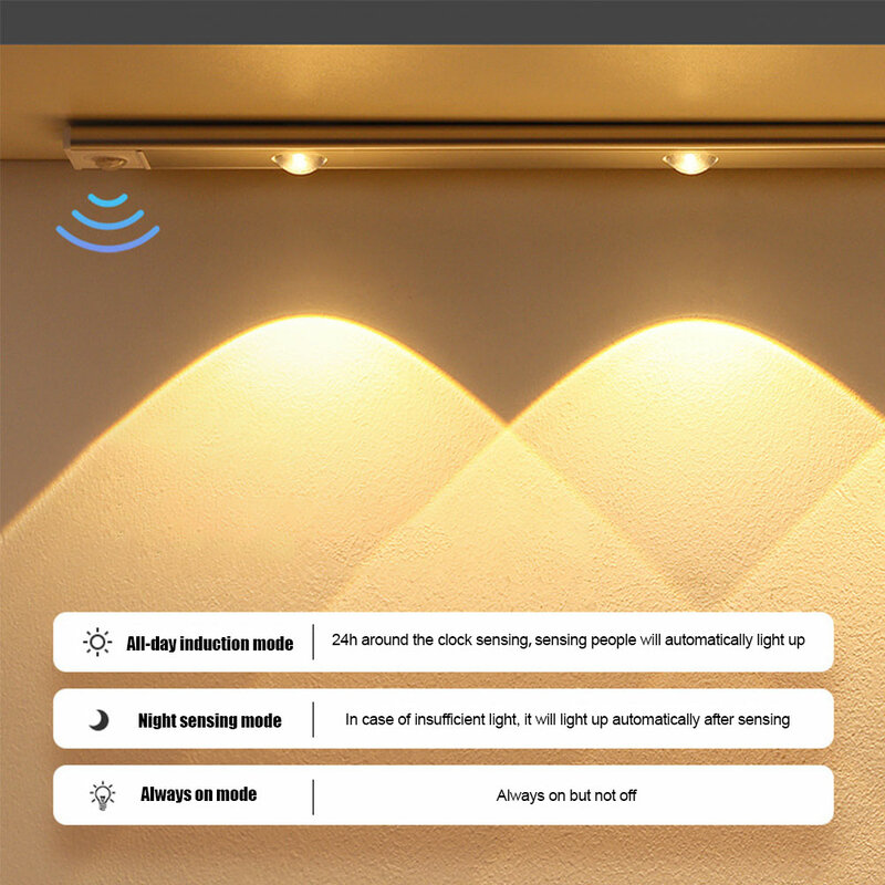 Lampe LED à capteur de mouvement USB ultra mince sans fil, veilleuse, éclairage intérieur, armoire de cuisine, chambre à coucher, armoire