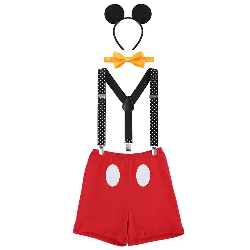 Pakaian uang tunai bayi kostum Cosplay Mickey bayi suspender pesta ulang tahun pertama + celana pendek + dasi kupu-kupu + topi Set celana PP foto baru lahir