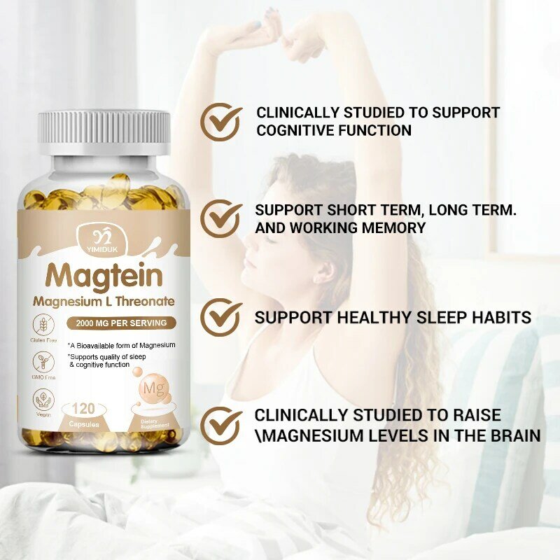 Магниевые L-треонатные капсулы Magtein поддерживают фокус, память и обучение, здоровье мозга, поддерживает качество сна