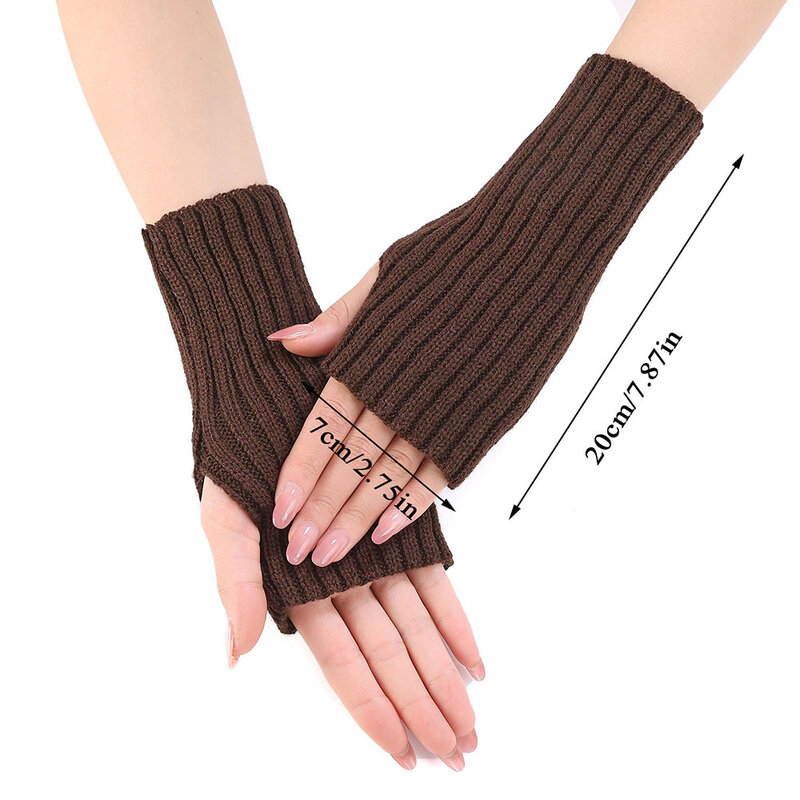 Women Half Finger Gloves Winter Knitted Arm Sleeves Fingerless Mittens Solid Color Soft Gloves Students Touch Screen Gloves