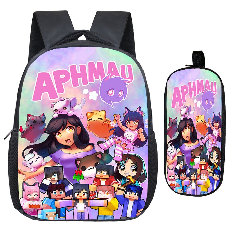 Aphmau-mochila escolar para niños y niñas, bolsa pequeña con estampado de APHMAU, para guardería, Juego de 2 unidades