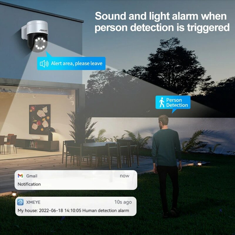 ASECAM 8MP 4K PTZ IP Camera Outdoor AI Face Detection Audio POE H.265 Onvif CCTV RTSP Humanoid Detection Security Camera