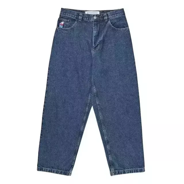 Streetwear Hip Hop Cartoon para homens e mulheres, Big Boy Jeans, bordado com padrão Y2K, calças largas azuis retrô, roupas da moda