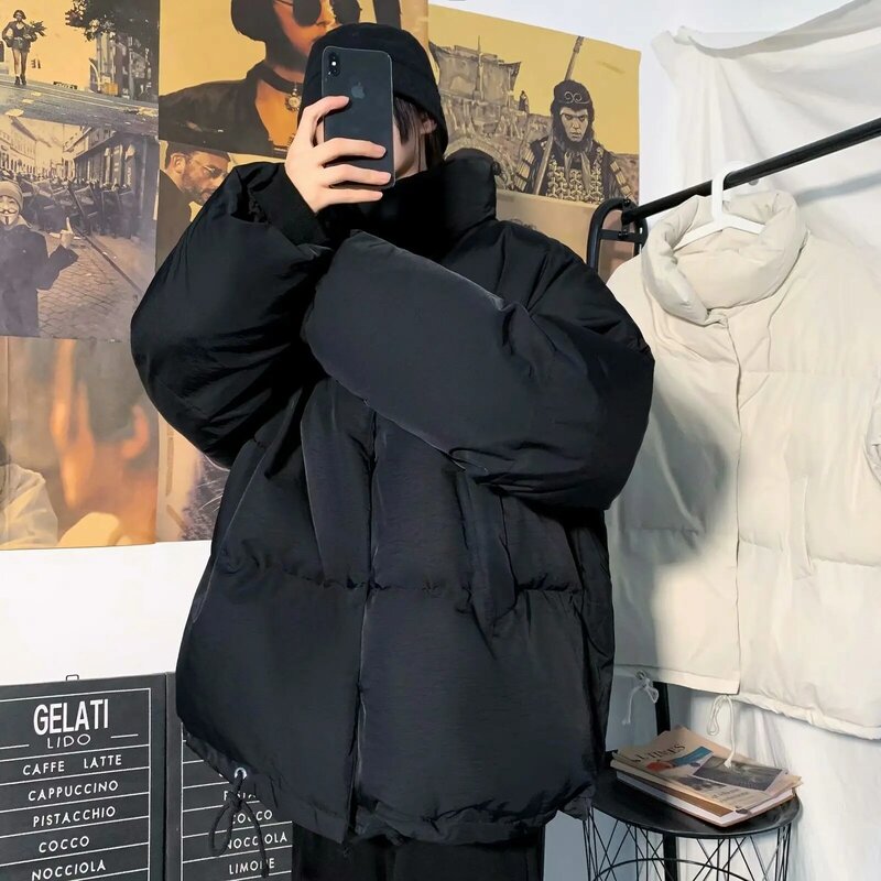 Парка мужская зимняя однотонная, утепленная пуховая куртка в стиле хип-хоп, модная повседневная пузырьковая куртка в стиле Харадзюку, E38