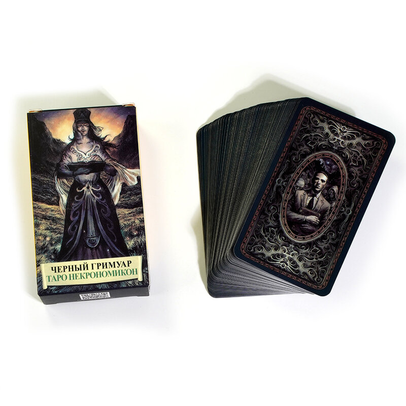 ロシア語の言語の78枚のカードを持つ黒いグリモアタロットカード、10.3*6cm