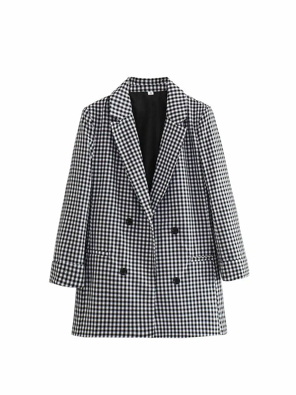 Blazer scozzese moda femminile Trendy nero bianco elegante risvolto maniche lunghe doppiopetto 2024 giacche Casual primaverili da donna