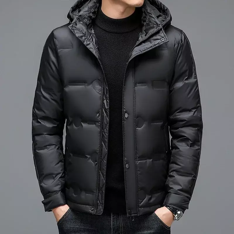 Puchowy płaszcz męski nowy kurtka puchowa z odpinanym kapturem zimowy zagęszczony płaszcz termiczny męska krótka moda casualowa kurtka