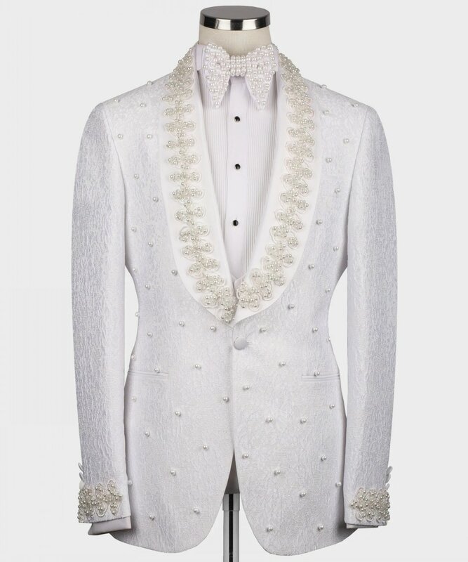 Traje de lujo para hombre, Blazer de una pieza a medida, un botón, solapa transparente, apliques de Host de boda, perlas de cuentas, hecho a medida, talla grande