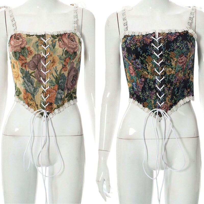 Floral Pleated Bustier Top Trim Over-bust Waist Cinched Bustier Top